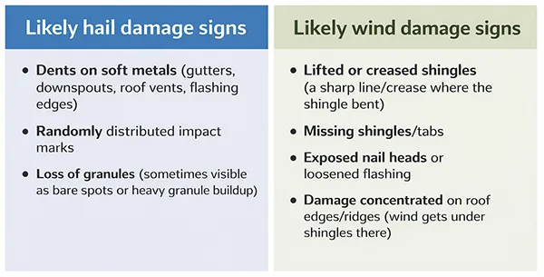 Hail damage vs wind damage roof signs comparison | RAFTRx Roofing + Exteriors