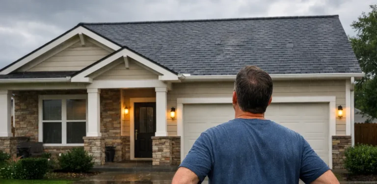 Homeowner inspecting roof after hail and wind storm | RAFTRx Roofing + Exteriors